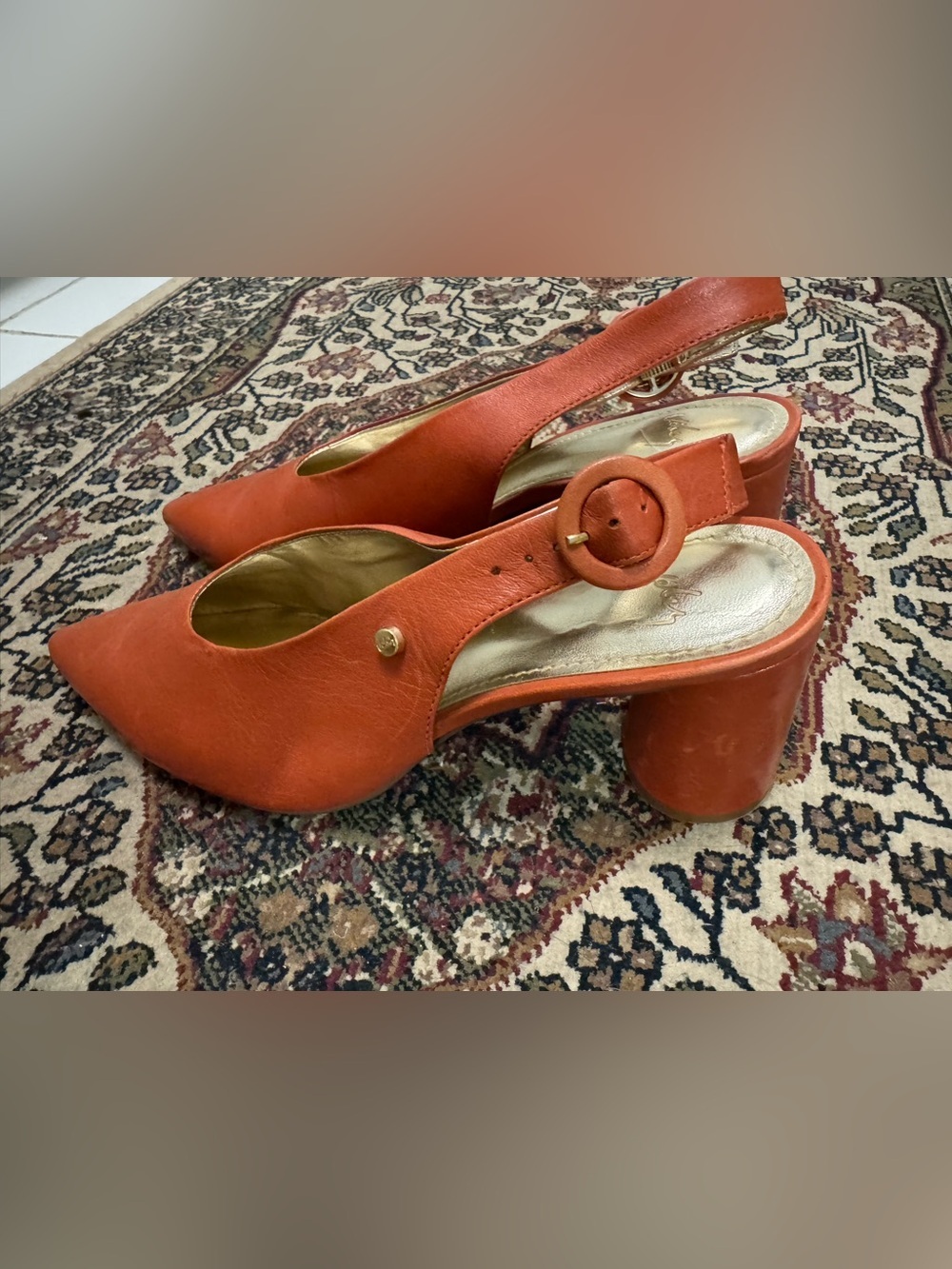 Velez Women's Orange Slingback Block Heel Pumps EU 37 US 7